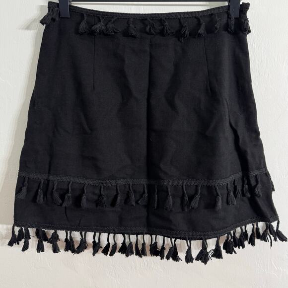 Black Tasseled Linen Blend Mini Skirt Size XS - Picture 5 of 8